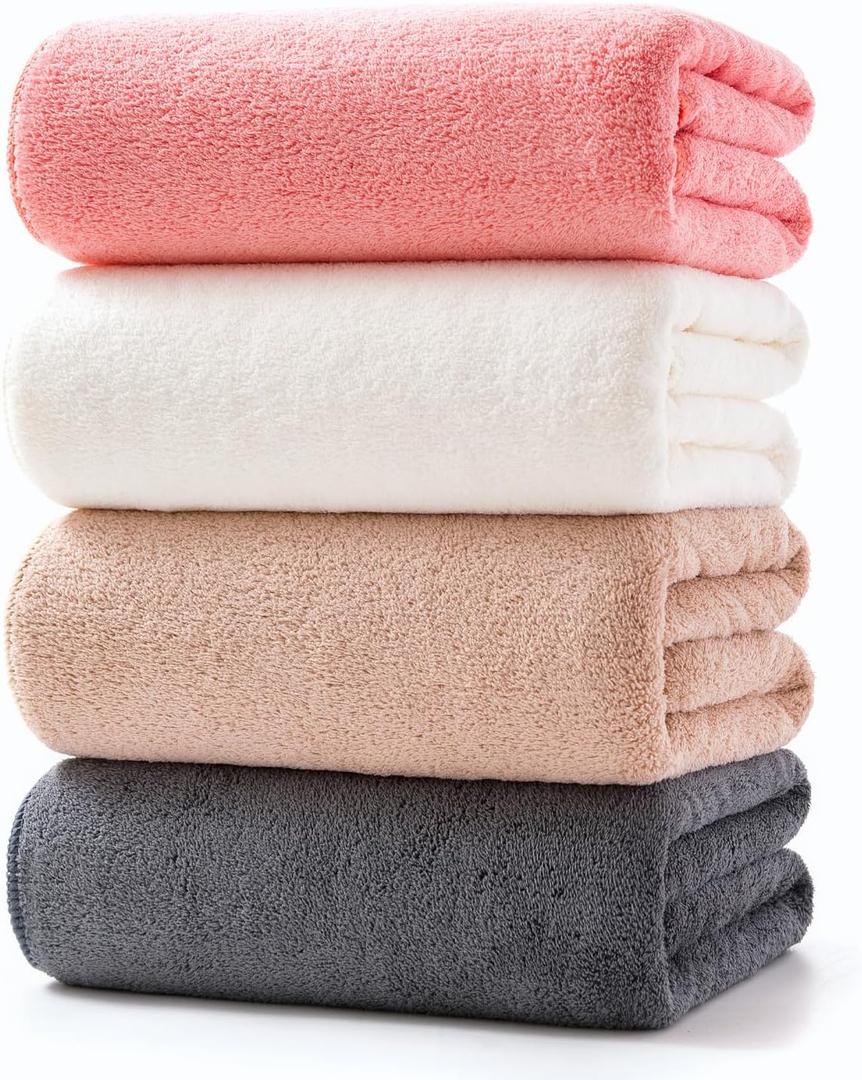 Lumimi Towels 4 Piece Soft Microfiber Bath Towel Set Salon Gym Yoga Travel Super Absorbent Lightweight Quick Dry and Durable, 55" L x 27" W, 4 Pack Multicolour Red