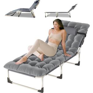 Portable Folding Camping Cot, Oversize 28.7in Adjustable 5-Position Adults Reclining Lounge Chairs with Pillow, 500 lb Weight Capacity, Heavy Duty Oxford Cloth 800D with Mattress (73.6 x 28.7 x 12 inches)