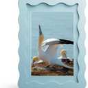 4x6 Picture Frame with Mat for 3.5x5, Wavy Edge Wooden Real Glass Photo Frame for Tabletop and Wall Hanging, Blue, 1 Pack