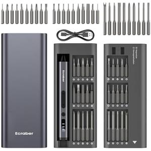 Ecraber 34-in-1 Mini Electric Precision Screwdriver Sets, Cordless Screwdriver with 30pcs S2 Magnetic Bits, 4 LED lIghts, 5 Torque Settings，Repair Tool Kit for Phone, Watch, Drones, Computer, Laptop