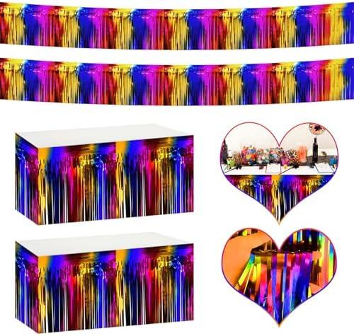 4P Metallic Foil Fringe Banner Tinsel Table Skirts for Rectangle Tables Backdrop Tinsel Banner Garland Curtains for Parade Floats Wedding Graduation Anniversary Birthday Parties Decoration (Rainbow) pack of 2