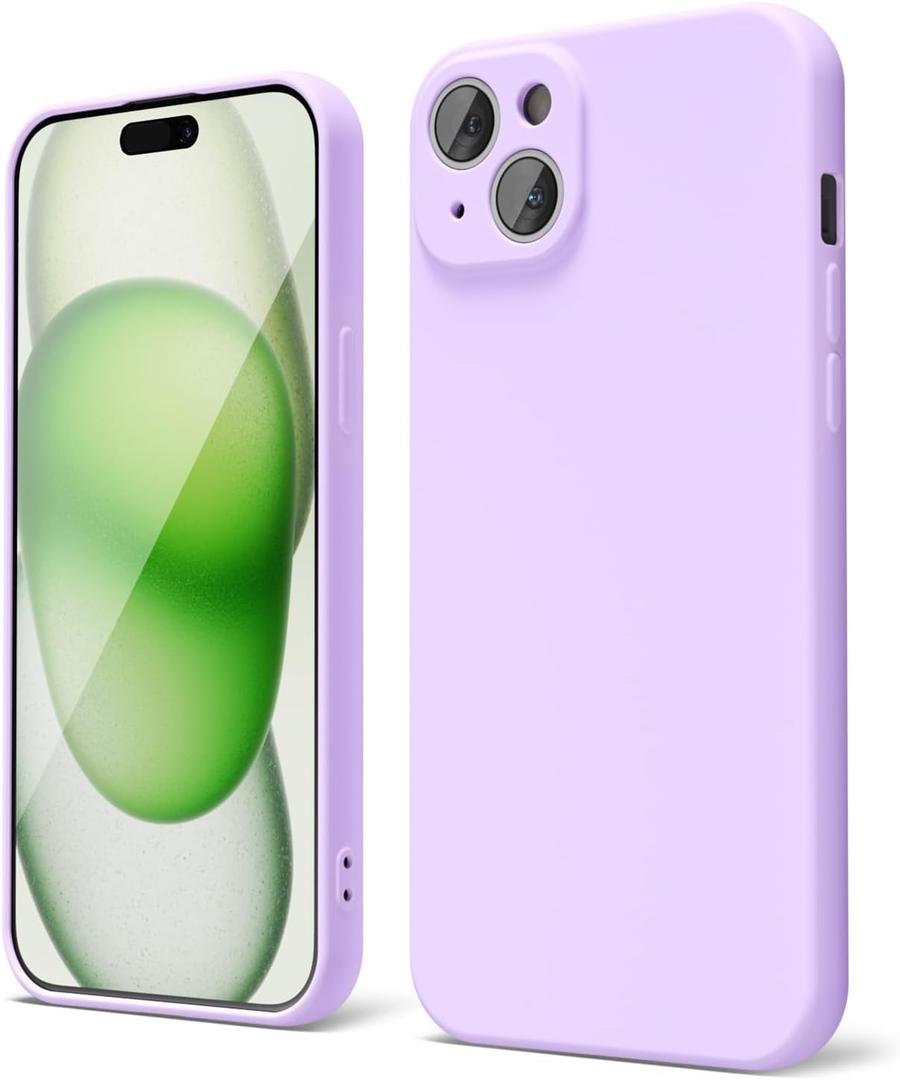 oakxco for iPhone 15 Plus Phone Case Liquid Silicone, Cute Thin Slim Soft Rubber Gel for Women Men, Smooth Matte TPU Plain Solid Color Girly Simple Case with Camera Cover Protection, Purple Lavender