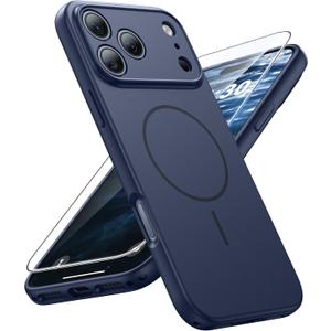 FNTCASE for iPhone 17 Pro Max Case: [Compatible with Magsafe] Solid Blue Matte 17 Promax Magnetic Phone Cover with [Full Camera Protection] [Screen Protector] Military Grade Shockproof Protective