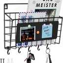 Baeymonkay Easy Assembly and Installation Iron Key Holder Wall Mount, Mail Organizer for Wall, Matte Black Finish, Extra Large Storage Space for Mail, Mail Holder Features 5 Hooks, Key Rack Hanger