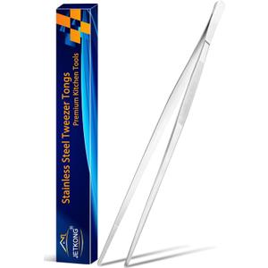 JETKONG 16 Inch Cooking Tweezers Extra Long Kitchen Tweezers, Large Stainless Steel Tweezer Tongs for Cooking Grilling and BBQ (Silver)