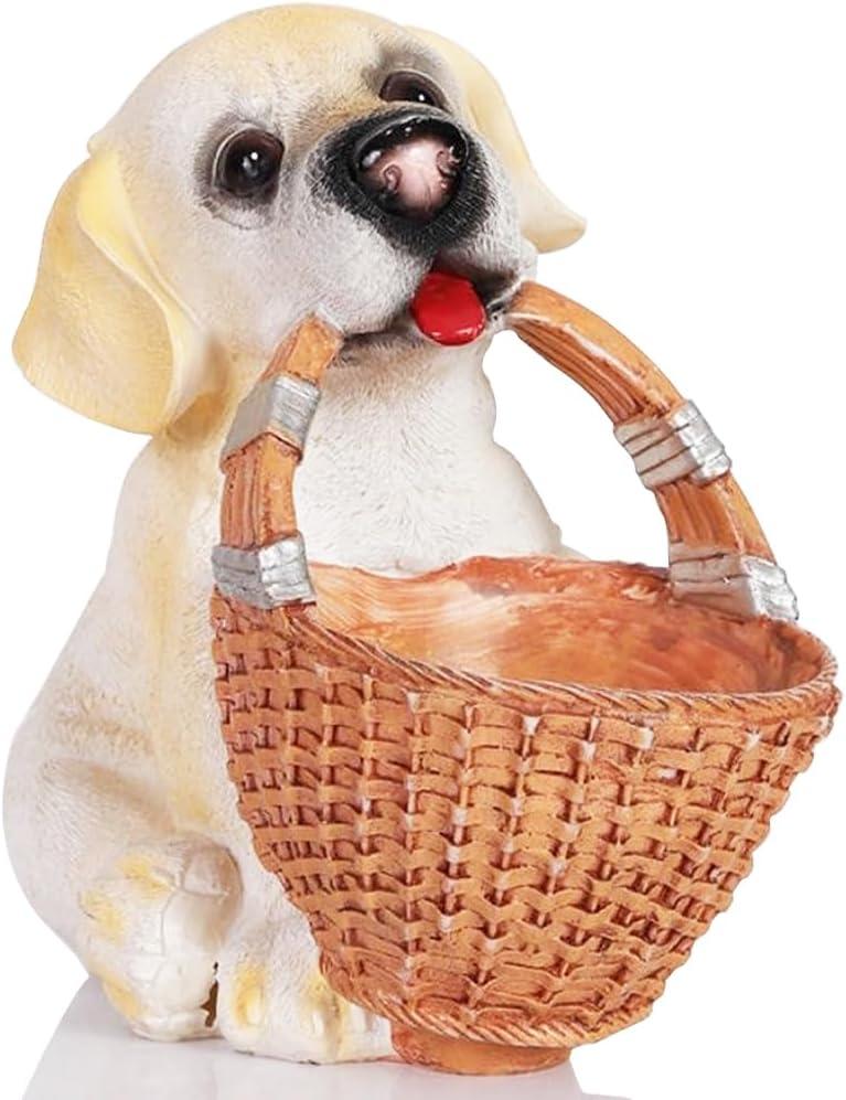 H&W Dog Candy Dish,Cute Key Bowl for Entryway Table,Dog Basket Statue,Resin Animal Sculptures Home Desk Decorations,Unique Funny Key Holder Bowl,Sundries Container Storage Basket