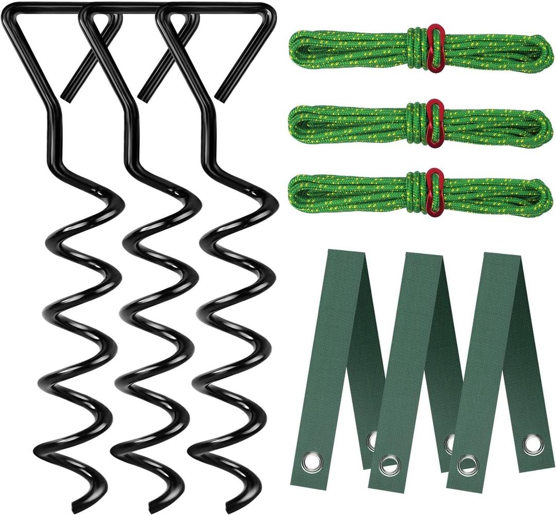 Tree Stake Kit, Heavy Duty Spiral Tree Stakes and Supports for Straightening Leaning or Young Trees, Protects from Harsh Weather (Black)