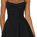 IWD Women's Spaghetti Strap Mini Dress Ruched Corset Tiered Ruffle Hem Sexy Backless Party Club A Line Short Dresses, Large