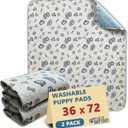Washable Pee Pads for Dogs, 2 Pack Reusable Puppy Pads, Absorbent Whelping Pads with Bone Print, Non-Slip Waterproof Pet Training Pads for Couch, Crate, Potty Training - 36x72In
