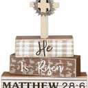 4 Pcs Easter Table Decorations He is Risen Wooden Sign Religious Christian Cross Centerpiece Easter Blocks Tiered Tray Decor Farmhouse for Kitchen Shelf Home