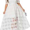Lace Dresses for Women 2025 Elegant Classy Wedding Guest Cocktail Semi Formal Party Evening Floral Dresses (3X-Large, White)