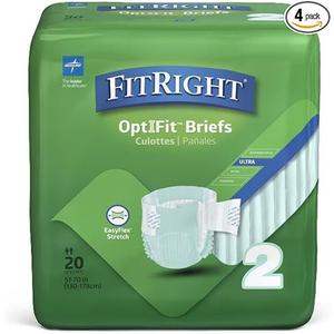 FitRight Stretch Ultra Adult Briefs, Incontinence Diapers with Tabs, Heavy Absorbency, Large/XL/2XL, 51 to 70", 20 Count (Pack of 4)