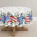 Horaldaily 4th of July Tablecloth 70x70 Inch Round, Patriotic Eucalyptus Star Independence Day Memorial Day Table Cover for Party Picnic Dinner Decor (White)
