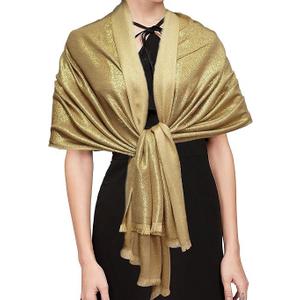 Gragengs Women's Sparkling Metallic Pashmina Shawls and Wraps Long Party Scarf Solid Color Two Tone