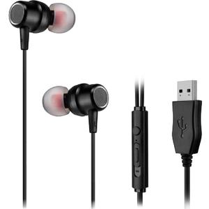 USB Earbuds with 8.2FT Extra Long Cord for Computer, in-Ear USB Headphone Headset with Mic Compatible with Laptop, Desktop PC, Notebook & Chromebook, Noise-isolation & Lightweight, CGS-W7