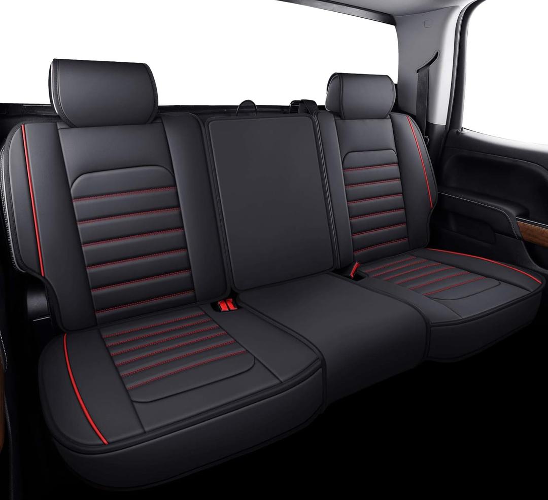 YIERTAI Seat Covers for Silverado Sierra Fit 2007-2024 2025 1500/2500/3500HD Crew Double Extended Cab Waterproof Leather Back Seat Cover(1 Rear Seat Cover/Black-Red)