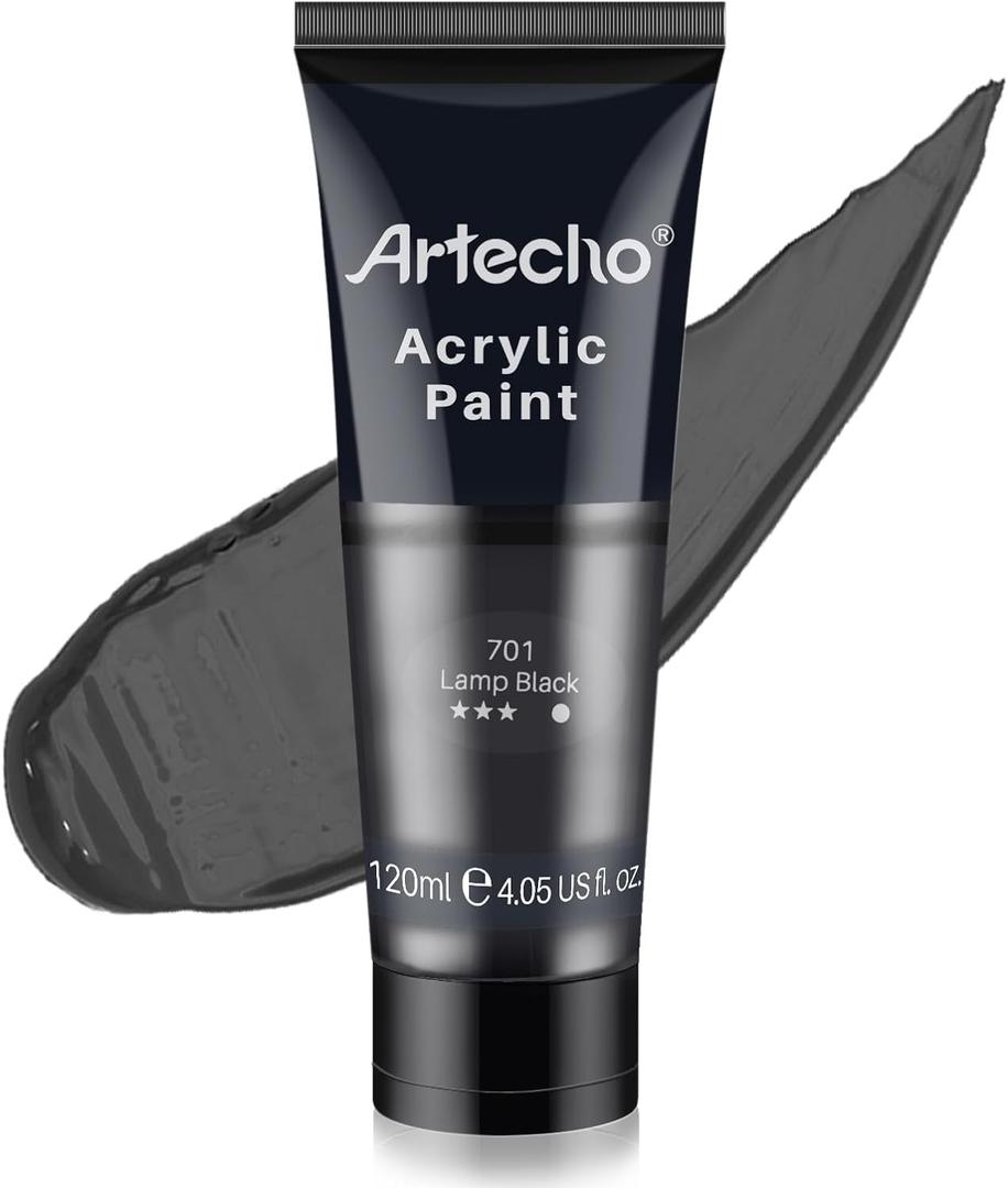 Artecho Black Acrylic Paint, Lamp Black Paint (120ml / 4.05oz) Tubes, Art Craft Paints for Canvas, Rock, Stone, Wood, Fabric, Art Supplies