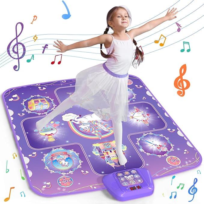 GirlsHome Dance Mat  Unicorn Toys for Girls Electronic Dance Pad with 5 Game Modes, BuiltIn Music, Touch Sensitive Light Up LED Kids Musical Mat, Christmas & Birthday Gift for Toddler Girls 312