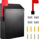 Tandefio Wall Mount Mailbox for Outside, Large Capacity Rust-Proof Mail Box with Stay-Open Lid & Red Flag Reflective Sticker Keys Kit, Post Box for House Outside, 11.4"x8.7"x2.6", Black