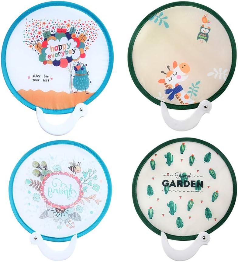 NUOBESTY Foldable Fan Japanese Style Handheld Round Folding Fan Great for Wedding Birthdays Decoration,4pcs