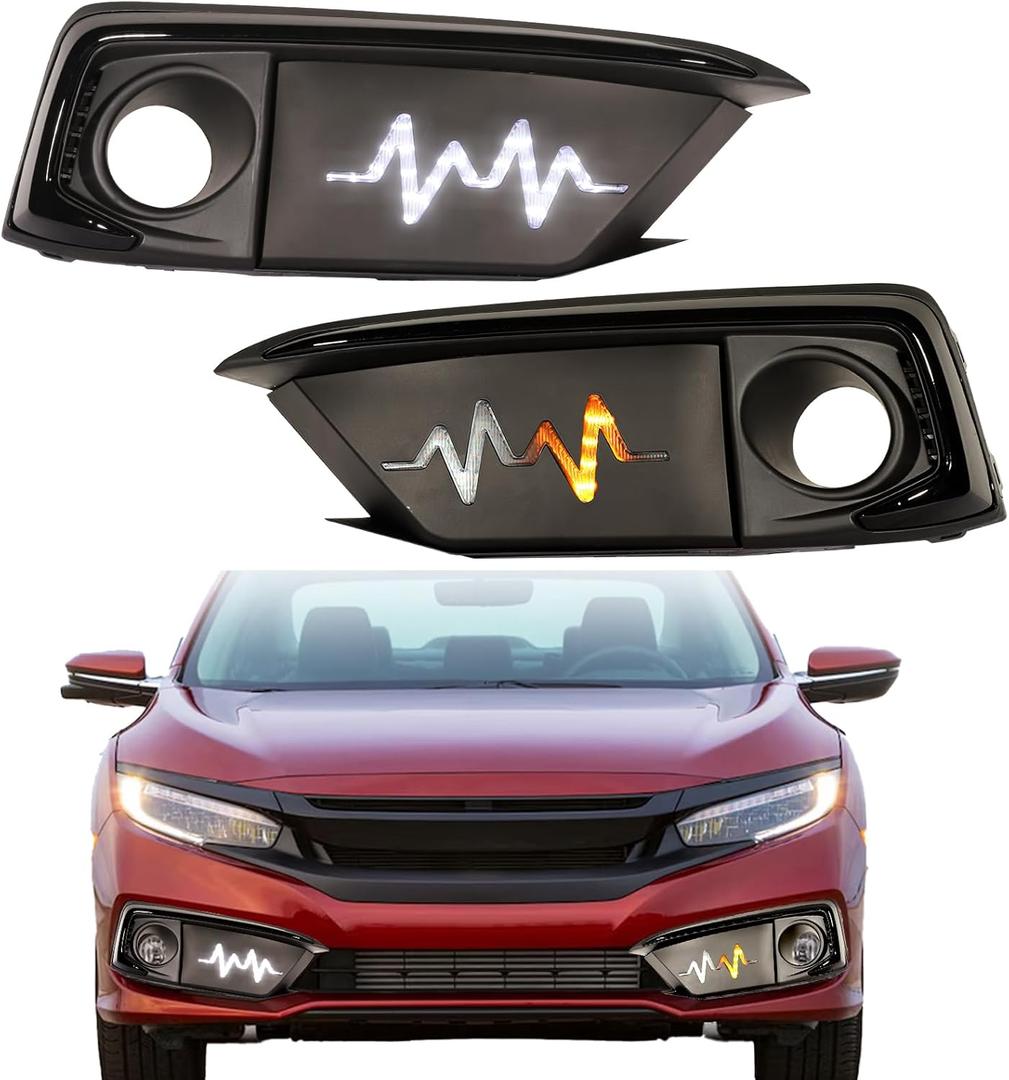 Led Fog Lights Lamp Fit for 2019 2020 2021 Honda Civic Sedan Coupe Turn Signal DRL Light (Civic Sedan19-21)