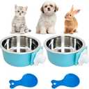 Hamiledyi Crate Dog Bowl Cat - Removable Stainless Steel Hanging No Spill Pet Bowl for Kennels Durable Detachable Design Fits Small Medium Dog Cages (2 Pcs, Blue