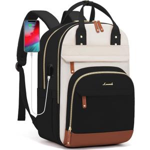 LOVEVOOK Laptop Backpack Women,Large Capacity 15.6 inch Laptop Bag Travel Backpack for Women,Computer Work College Teacher Backpacks with USB Port,Waterproof Personal Item Backpack Casual Daypack (Beige-black-brown)