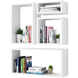 Kaboon Wall Mount Shelf Set of 4, Floating Cube Shelves for Space Discovery Home and Commercial Use, Large Size Shelves Set, White