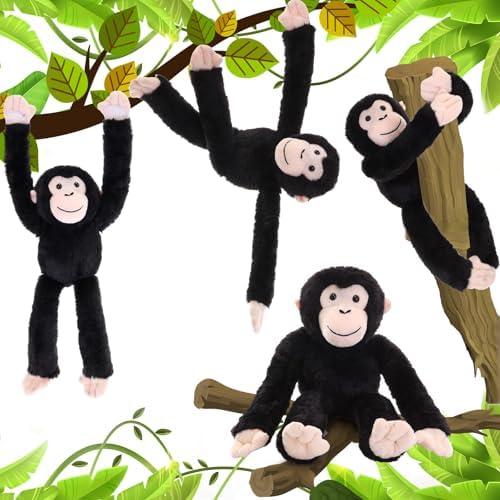 Hollowfly 8 Pcs 20in Black Hanging Chimpanzee Stuffed Animal Chimpanzee Plush Hanging Monkey Toy with Hook and Loop Fasteners Hands Stuffed Gifts for Birthday Party Favors Decorations