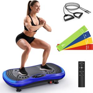 Vibration Plate Exercise Machine for Lymphatic Drainage, Vibration Machine for Full-Body Weight Loss Shaping, Vibrate Fitness Platform 400 Lbs & 200 Adjustable Speeds for Women Men Home (Blue)