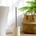Ceramic Toilet Brush & Holder Set - Freestanding Deep-Cleaning Toilet Bowl Cleaner Brush, Stainless Steel Handle, Small & Sturdy for Storage, Easy to Clean, Non-Scratching