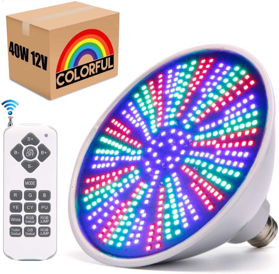 Pool Lights, 12V 40W RGB Color Changing Underwater LED Pool Light for Inground Pool with Remote Control, E26 Replacement Bulb Fit in for Pentair and Hayward Pool Light Fixtures(AC/DC 12 Volt)
