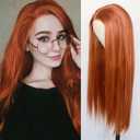 Luwigs #360 Copper Red Synthetic Lace Front Wigs Long Straight Ginger Red Half Hand Tied Replacement Wigs Heat Resistant Fiber Hair for Cosplay Daily Wear 22inch