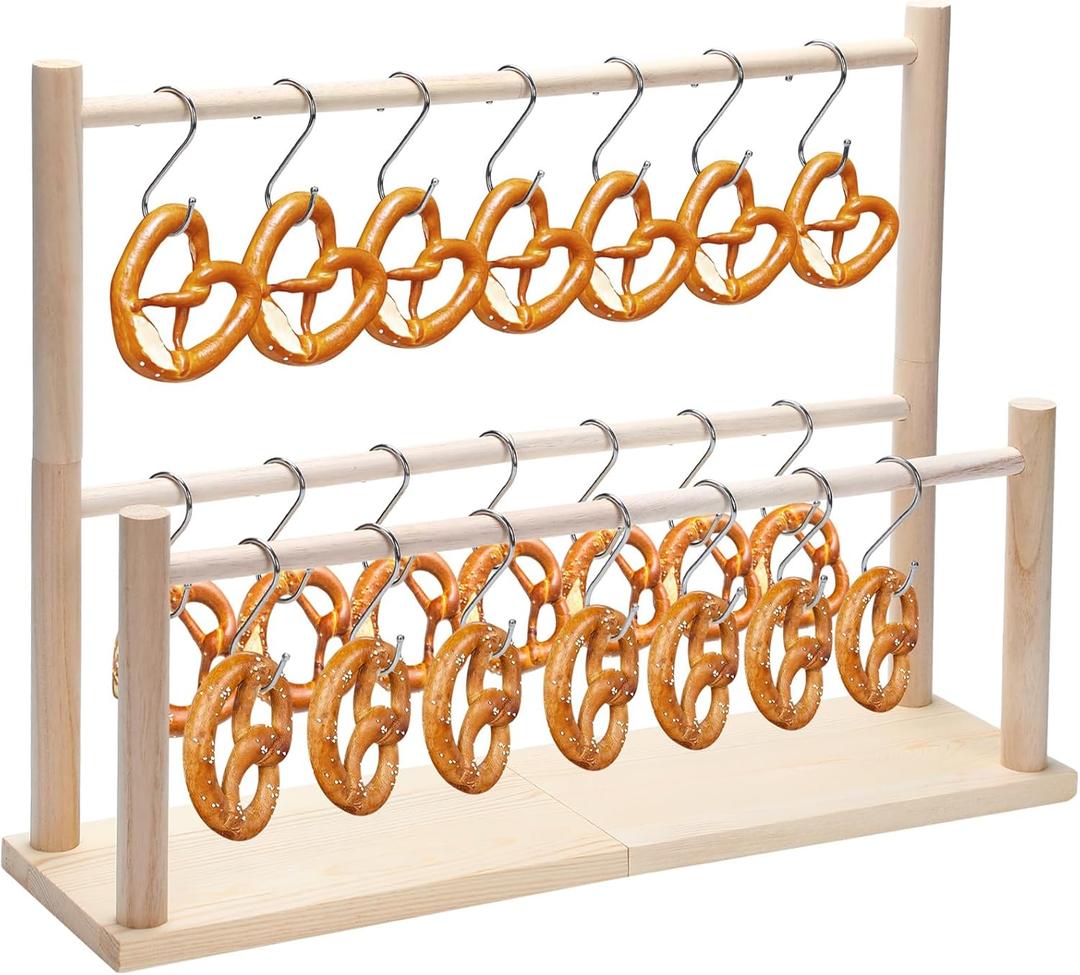 Pretzel Holder Stand with 21 Hooks Oktoberfest Wood Pretzel Rod Holder Serving Stand for Display and Hanging Sausage Hanger Oktoberfest Wedding Birthday Treat Party Favors