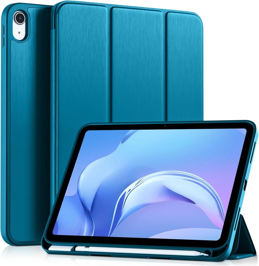 Akkerds Compatible with iPad (A16) 11th Generation Case 11 Inch 2025, for iPad 10th Generation Case 10.9 Inch 2022 with Pencil Holder,Slim Trifold Stand Protective Cover with Soft TPU Back,PeacockBlue