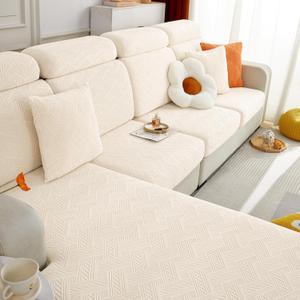 Hyha Individual Couch Cushion Covers, Stretch Magic Sofa Seat Cushion Covers Washable, Dog Couch Sofa Slipcover for Pets, Kid with Elastic Bottom(2PC, Beige)