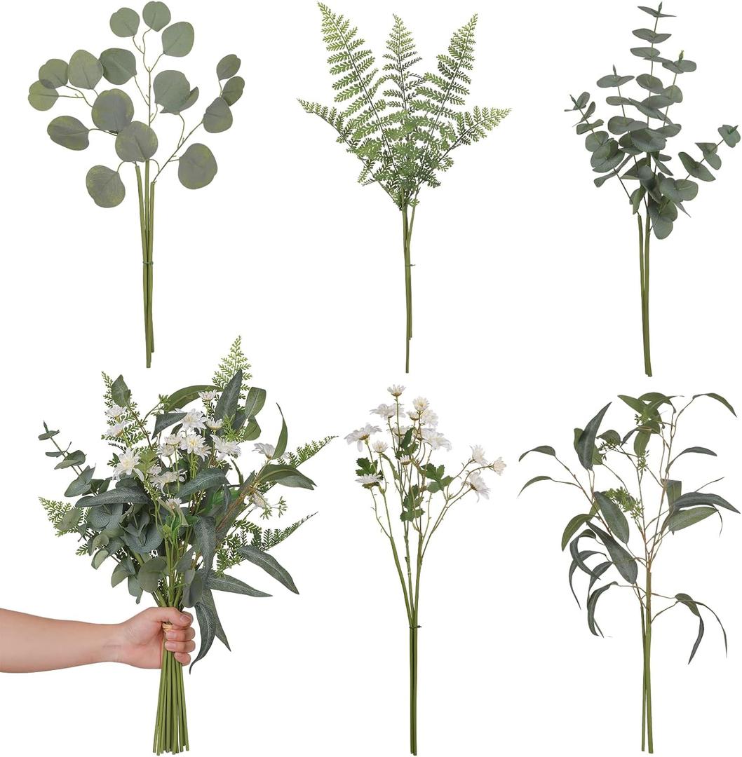 JUSTOYOU Faux Artificial Eucalyptus Stems 23.6" Tall, Greenery for Vase 13PCS Faux Artificial Greenery Stems Flowers Mixed Fake Greenery for Bouquets Floral Arrangement Wedding Party Decor (Green)