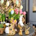 Wesiti 3 Pcs Easter Decoration Golden Bunny Figurines Set 4.5'', 3'', 2.36 Ceramic Easter Rabbit Statue Vintage Bunny Figurine Gift for Family Home Office Table Decor Spring Party Supplies (L, M, S)