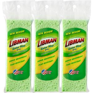 Libman 1487 Gator Mop Refill Pack Extra-Absorbent, Cellulose Coated Sponge Replacement Heads for The Standard 9 Inch Libman Gator Mop, 3-Pack of Mopheads