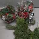 56 Pcs Christmas Artificial Pine Branches Faux Greenery Pine Picks Needles Christmas Twigs Stems Artificial Red Orange Gold Berry Stems for DIY Garland Wreath Xmas Home Garden Decor