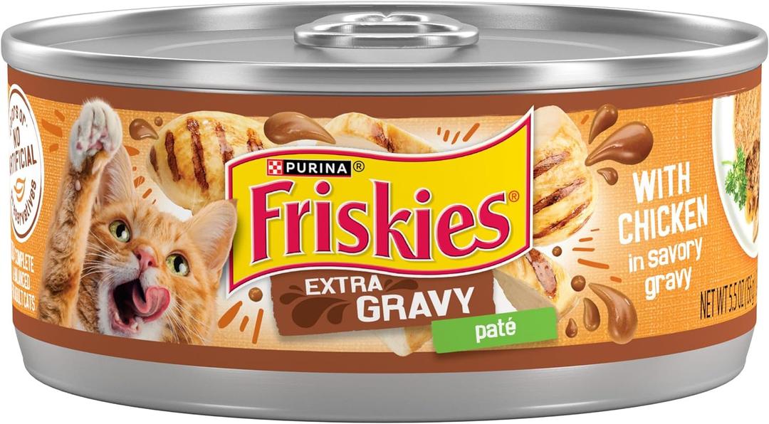 Purina Friskies Gravy Pate, Wet Cat Food Extra Gravy Pate With Chicken in Savory - (Pack of 24) 5.5 oz. Cans, BB NOV 2027