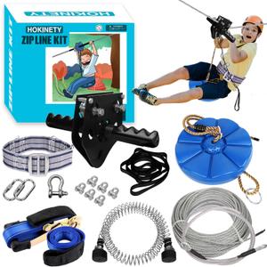 Zip Line Kit for Kids Adults : 100FT / 120FT / 150FT / 200FT Up to 380Lbs - Quick Tighten Zipline for Backyard Outdoor with 100% Rust Proof Removable Trolley Seat Spring Brake