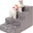 Dog Stairs for Small Dogs,17.5" 4-Step Pet Stairs for High Beds and Couches，Dog Steps with Non-Slip Bottom and High-Density Foam Indoor Outdoor,Grey
