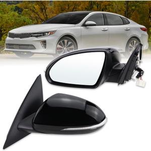 Left Driver Side Mirror Compatible with 2016 2017 2018 Kia Optima with Manual folding Power Glass With Turn Signal Black Replace#KI1320200(5 Pins)