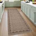 GarveeHome 2.5x8 Runner Rug for Hallway Washable Kitchen Rugs Non Slip Solid Coffee Modern Minimalism Soft Low-Pile Scalloped Indoor Carpet for Entryway Laundry Room Floor Mats
