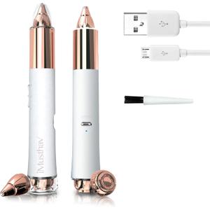 2 in 1 Eyebrow and Facial Hair Remover for Women Painless Flawless Electric Razor Epilator Trimmer Shaver with 18K Gold-Plated, USB Rechargeable, 360 LED for Eyebrow and Face Hair Removal (Crystal White)