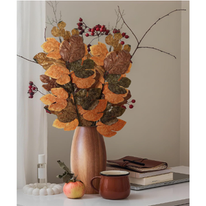 Giegxin 52 Inch Fall Decoration Large Fig Leaf Thanksgiving Decor 3 Pcs Artificial Olive Green Tan Fig Leaves Branches for Mantle Wardrobe Table Centerpiece Autumn Decor