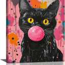 Funny Black Cat Pink Banksy Graffiti Wall Art Cute Cat Pictures Canvas Wall Decor kitten Painting Artwork Decoration Framed Gifts for Lover Women Girl Bathroom Bedroom Living Room Office 16"x20"