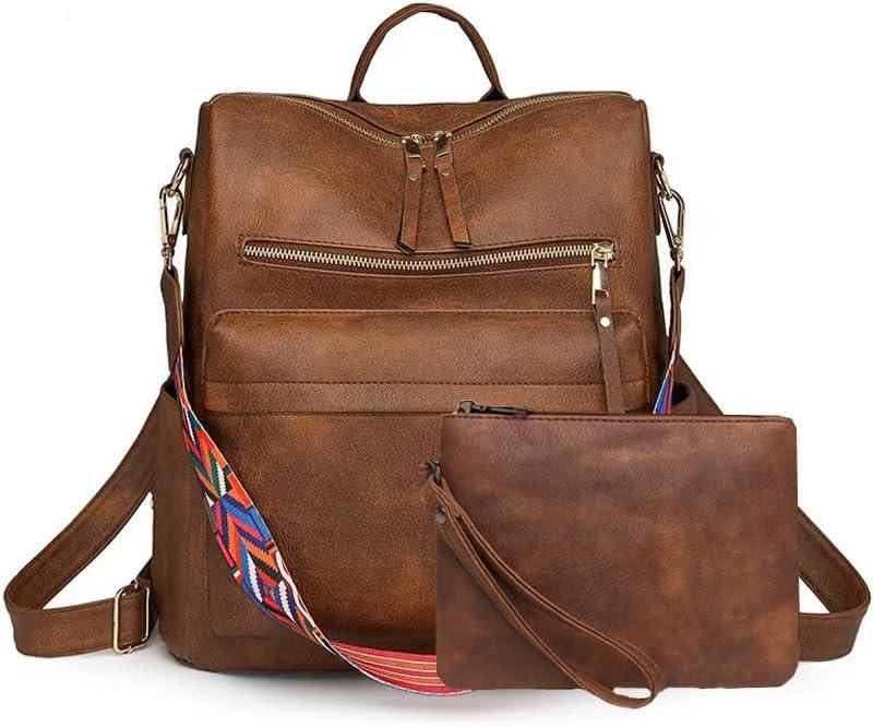 Women's Fashion Backpack Purse for Women Leather Multipurpose Design Ladies Shoulder Bag Travel bag Satchel Handbags (Dark Brown Purse)