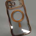 GVIEWIN for iPhone 17 Pro Max Case [Compatible with MagSafe][Upgraded Full Camera Protection][Cute Wave Frame] Glossy Slim Shockproof Protective Magnetic Phone Case for 17 Pro Max 6.9'', Clear/Orange